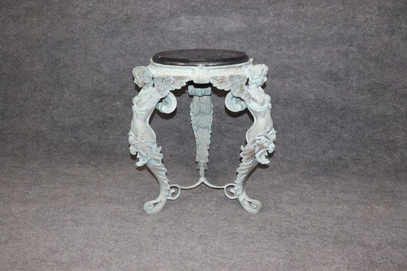 Metal Figural Victorian Style Bronze Finished Metal Marble Top Pedestal Table gallery