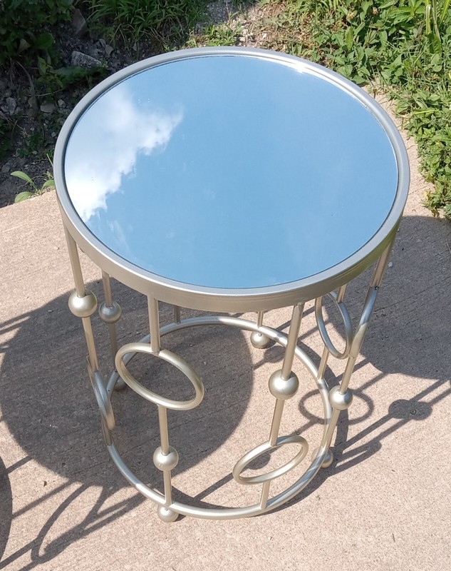 Retro Round Metal Mirror Top End Table / Side Table (ET616)
