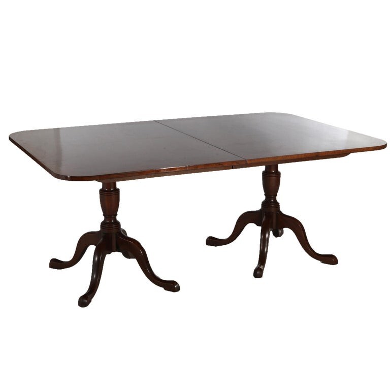 Queen Anne Style Kittinger Mahogany Dining Room Double Pedestal Table 20thC gallery