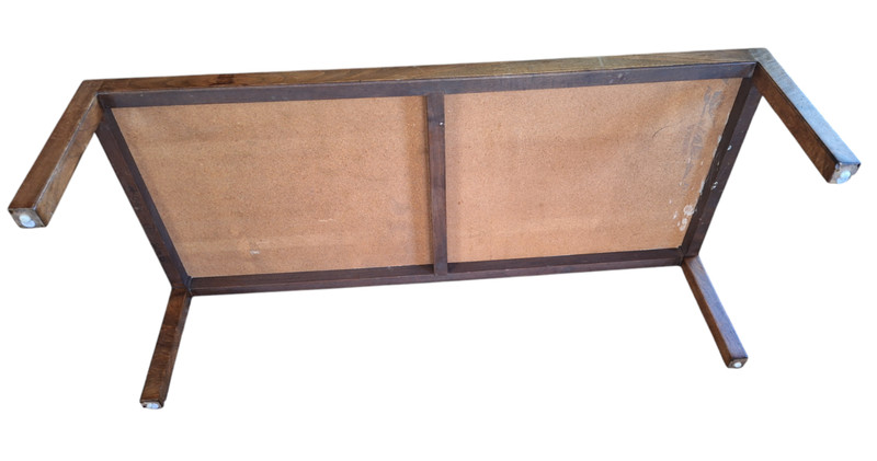 Harry Lunstead Walnut Coffee Table w/ Patinated Bronze Top Panels Vintage Craft gallery