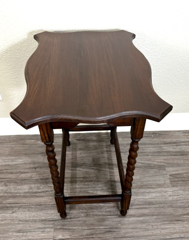English Antique Jacobean Oak Side Table w Barley Twist Legs Vintage Accent Table gallery