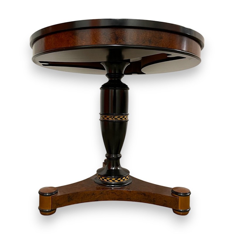 Regency Burl Walnut & Ebony Pedestal Center Table With Marquetry - Refinished gallery