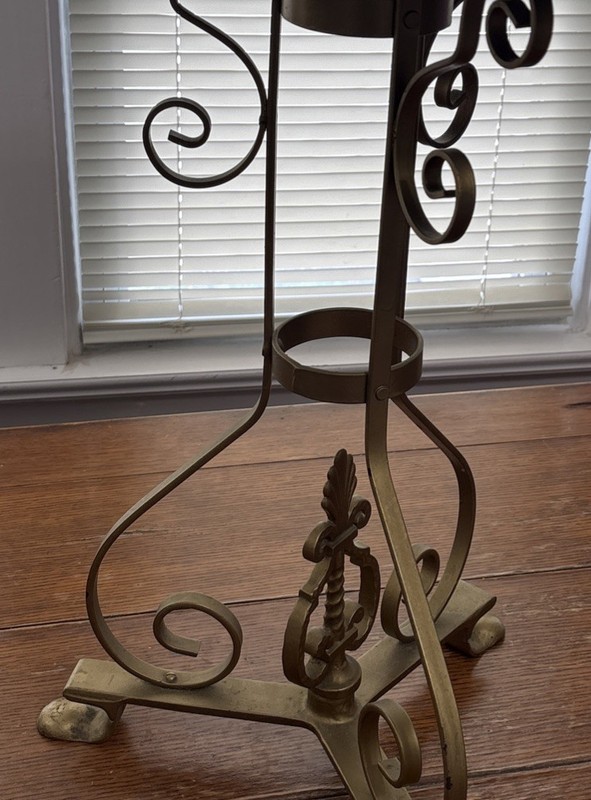 Vintage Wrought Iron Gold Base/mirror Top Accent Table. 22.75”H x 16.5 Diameter