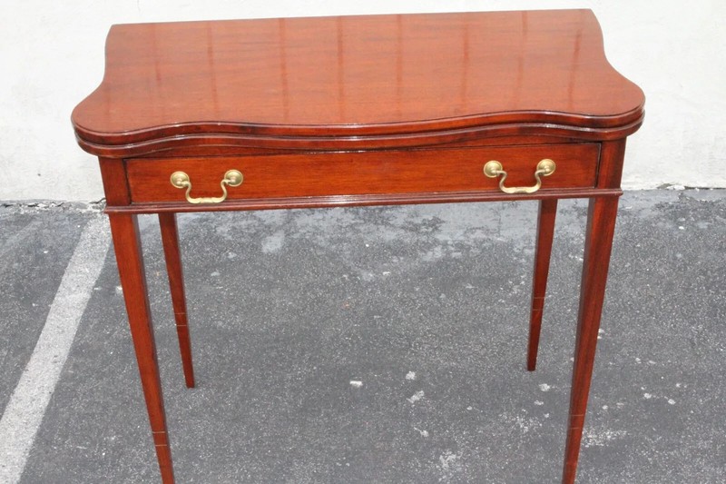 Great English Hepplewhite Mahogany Leather Flip Top Game Card Table, c. 1920