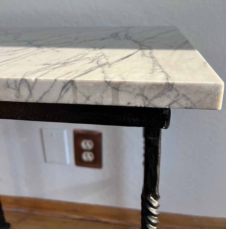 Mediterranean Wrought Iron Marble Side Table Barley Twist Legs Vintage gallery