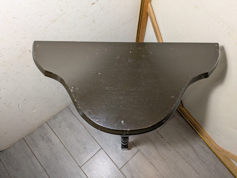 Vintage Rustic Wood Smoking Table Stand w Swing Out Ashtray Shelf Colonial 3-Leg gallery