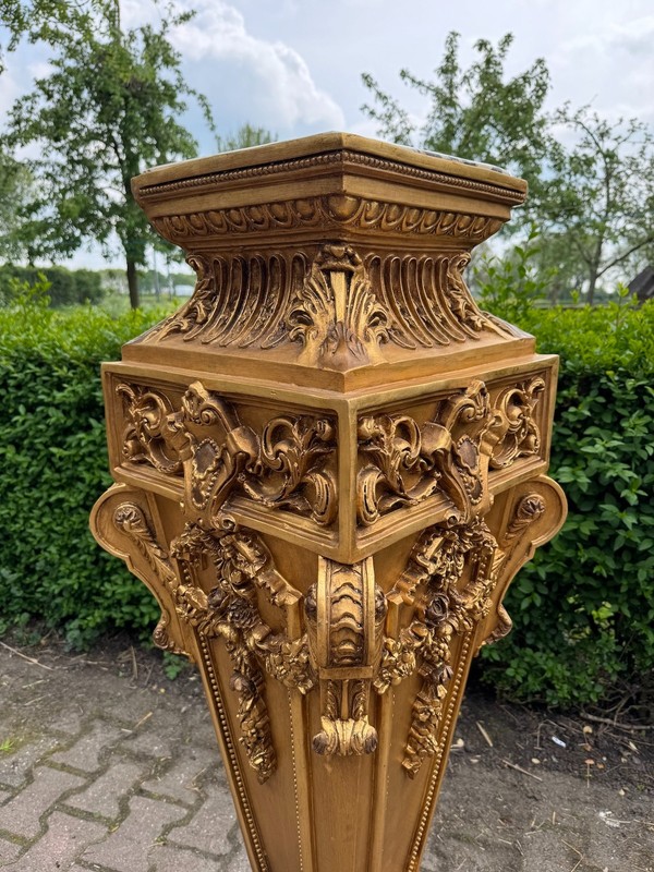 Pedestal French Louis XVI Gold Resin Marble Top Floral Display Stand 1960 Tall gallery