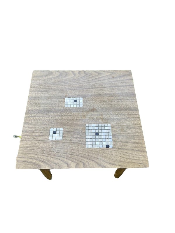 3 Pc. Vintage MCM 50s 60s Wood & Tile Long Mosaic Coffee & End Tables Set gallery
