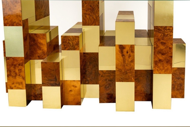 Paul Evans Cityscape Series Mid Century Modern Brass & Burl Wood Dining Table gallery
