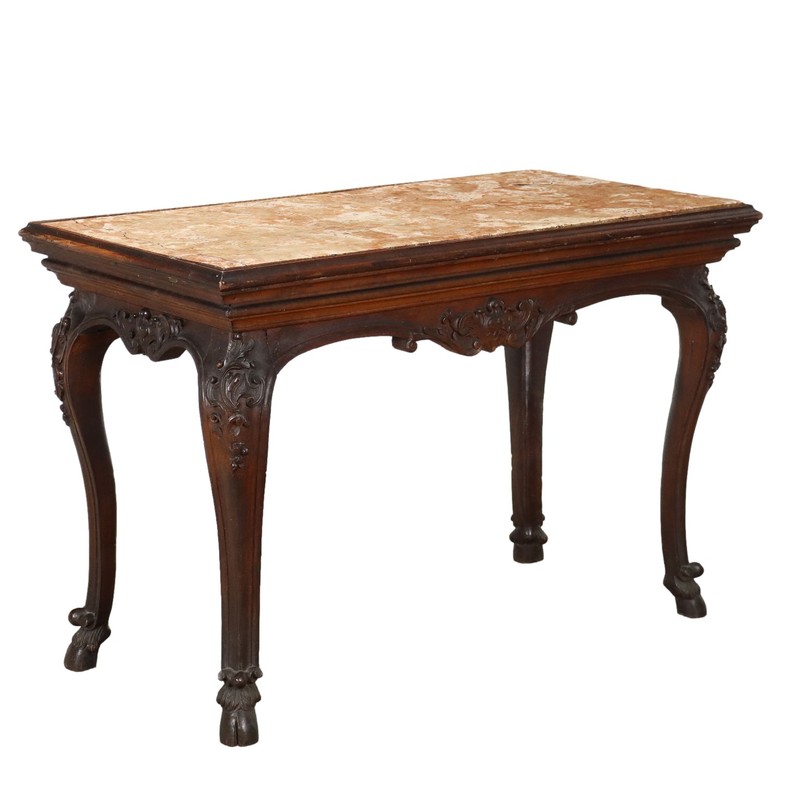 Antique 18th Cent. Baroque Table Walnut Marble Breccia Italy Collectors