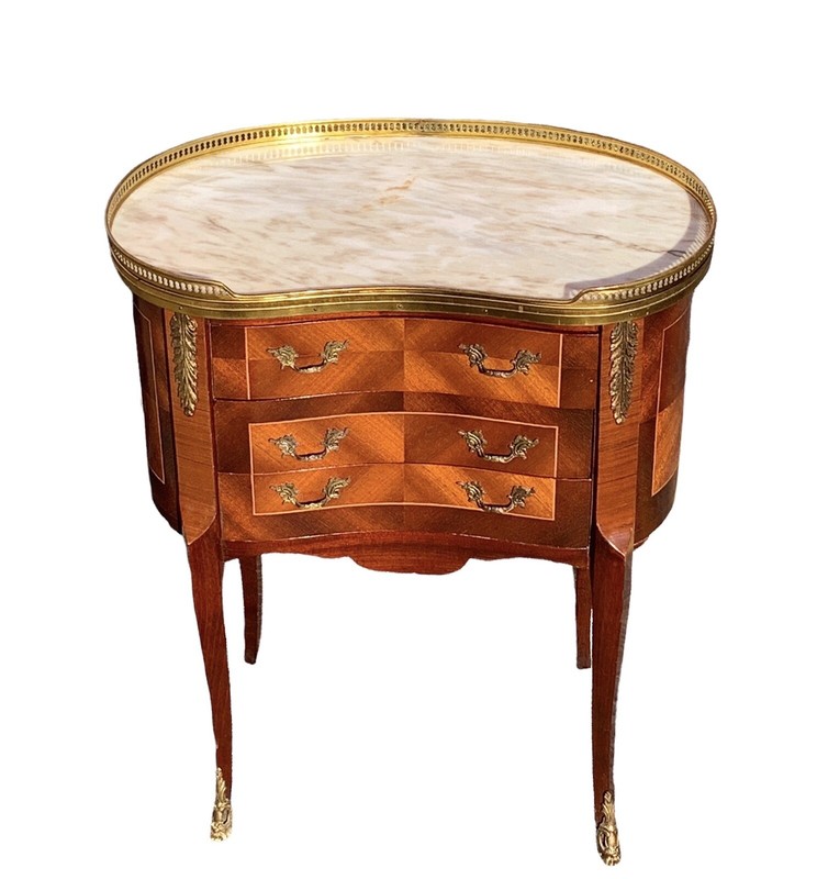 Antique French Louis XV Style Table ~ Kidney Shaped ~ Mahogany, Marble & Bronze gallery