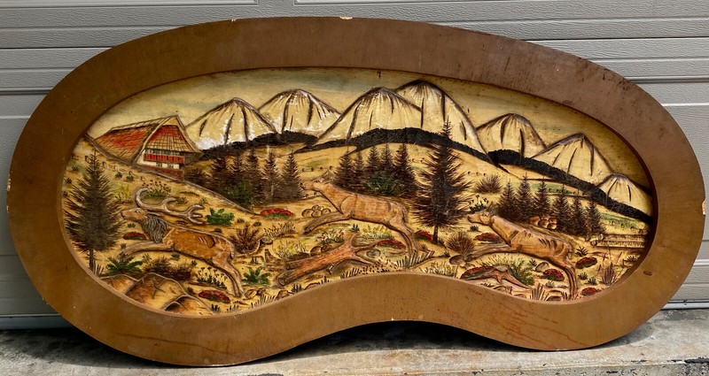 Mid Century Germany Black Forest Hand Carved Kidney Shaped Coffee Table Top Only