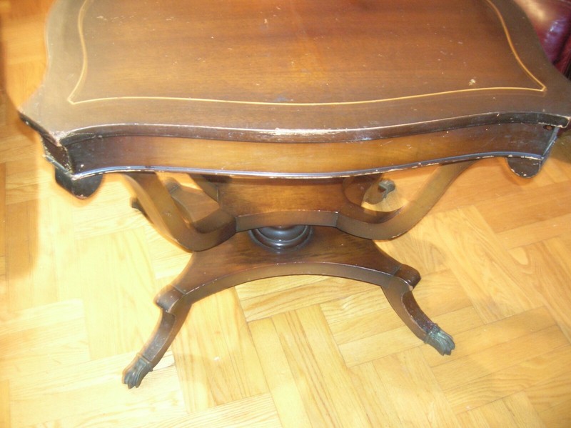 ANTIQUE LOVELY REGENCY STYLE INLAID FRUIT WOOD SOFA TABLE 27"h x 30"x23"w gallery