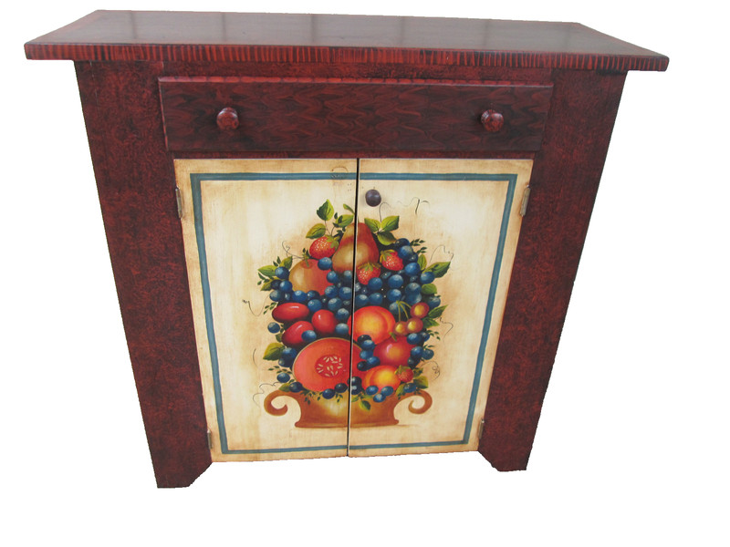 56069 HAND PAINTED FRUIT BASKET CONSOLE TABLE 2 DOOR CABINET WITH DRAWER gallery