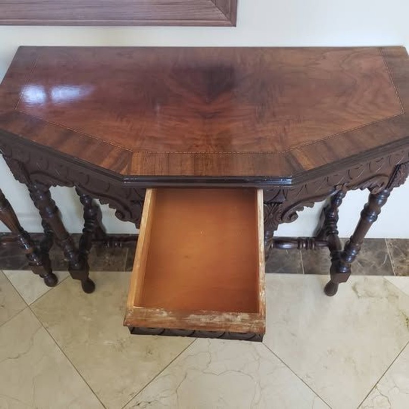Pair of Walnut Hall Tables / Console Tables with Single Drawer gallery