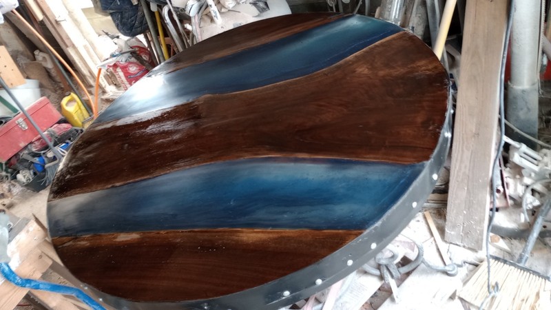 Two Rivers. Walnut And Resin Table Top And Cast Iron Base