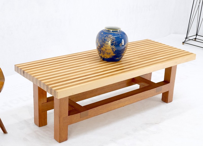 Custom Heavy Mid Century Modern Striped Butcher Block Style Coffee Table Bench gallery