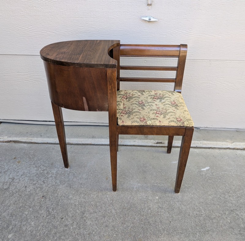 Vintage Art Deco Rustic Mahogany Wood Telephone Table Gossip Bench Chair