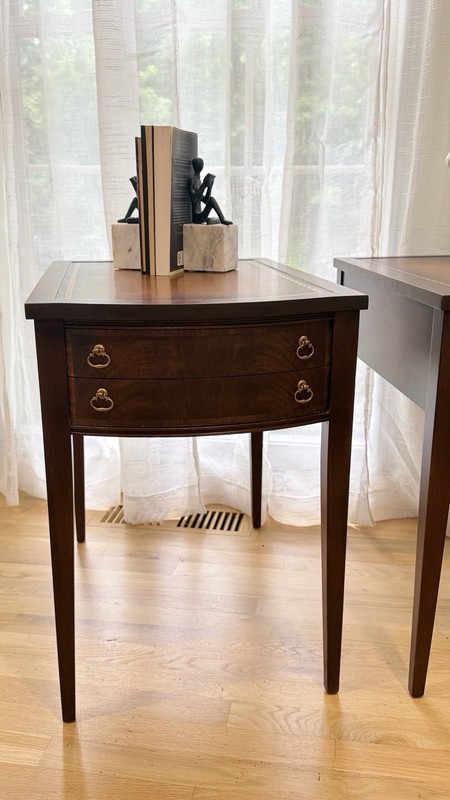 Pair Of Vintage Demilune Side Tables Federal Style Mahogany Wood. gallery