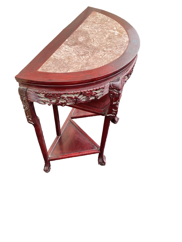 65112 Oriental Mahogany Console Table Hall Stand w/ Marble insert gallery