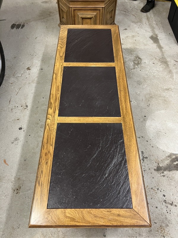 VINTAGE Oak Coffee Table and End Table Set with Slate Tray, 1960s gallery