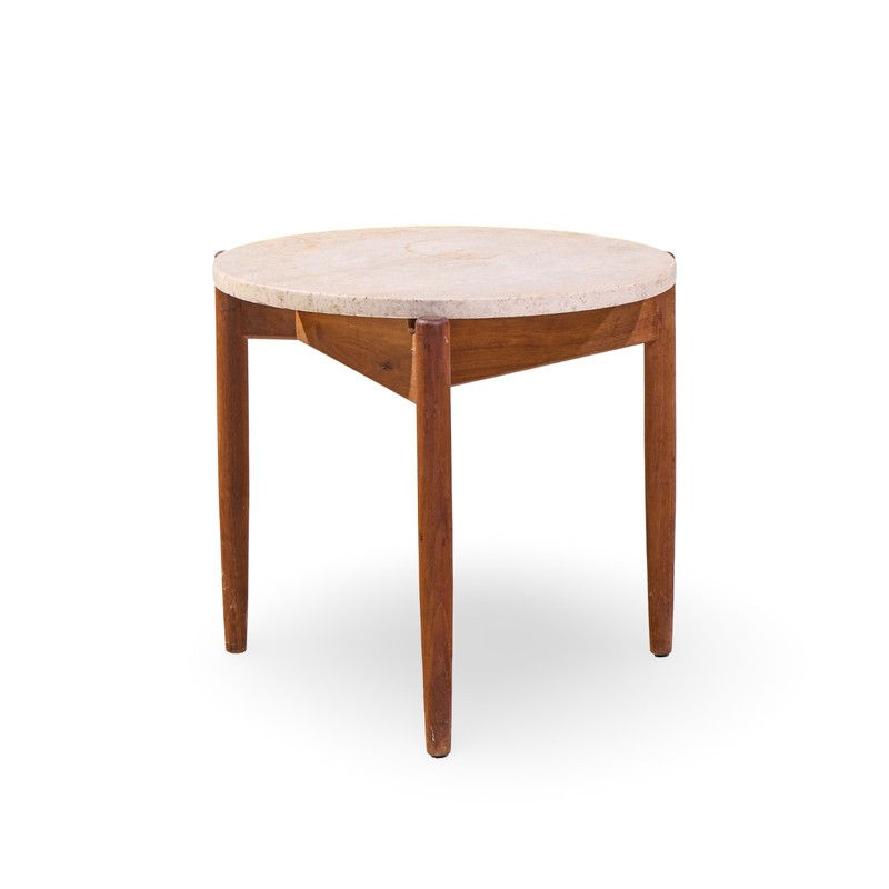 Jens Risom Mid Century Travertine Top Side End Table gallery
