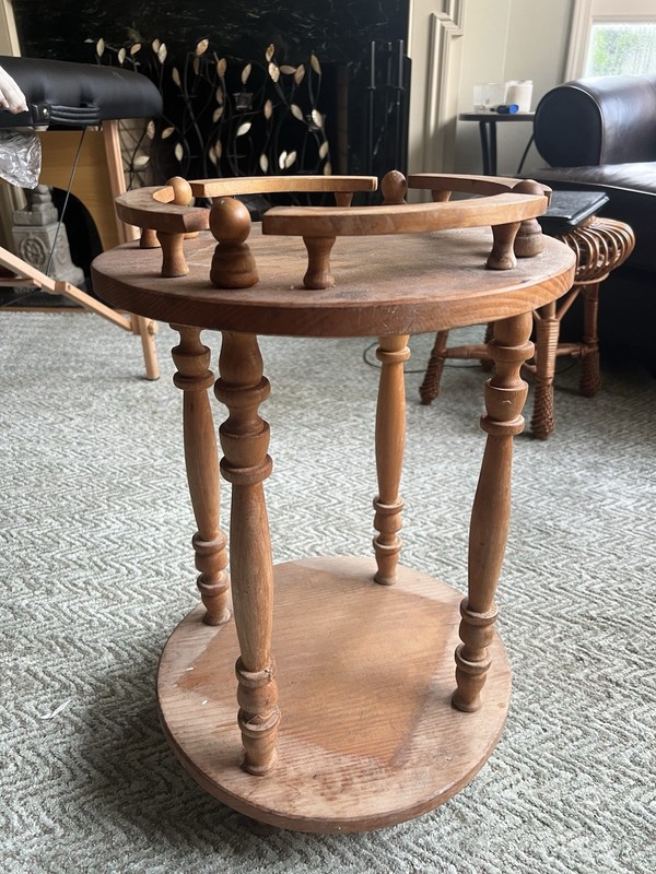 Vintage Rustic Country Wood Round Pedestal Table Telephone Plant Stand Gallery gallery