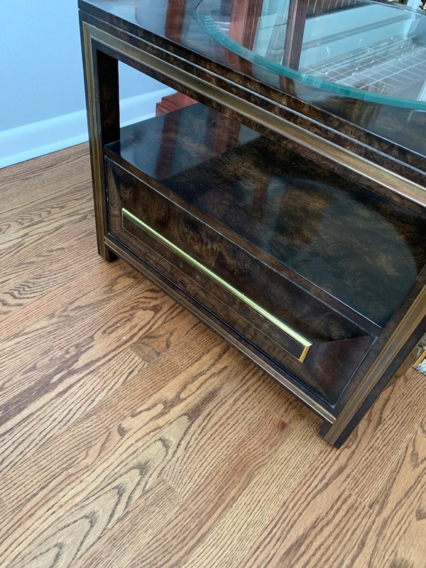 BERNHARD ROHNE For MASTERCRAFT Burl Wood Table w/Glass Insert gallery