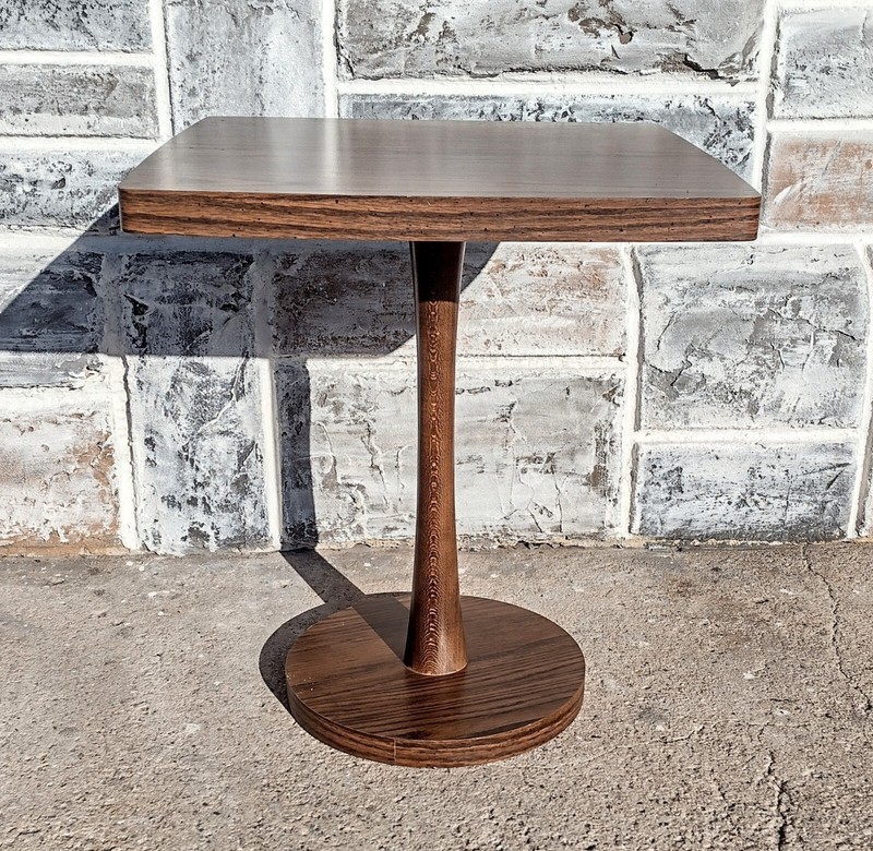 Vintage MCM Mid Century Dark Woodgrain Formica Laminate Square End Table