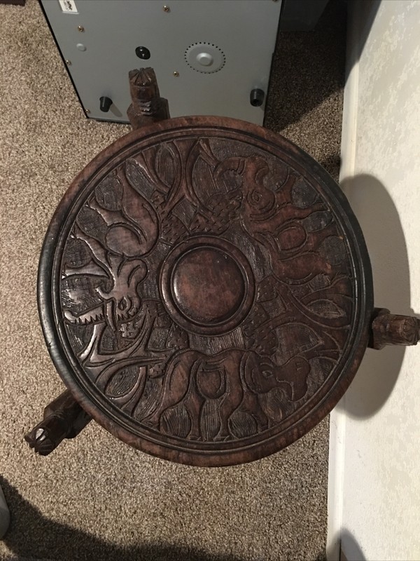 Unique Vintage Hand Carved Teak Wood Key Side Coffee Table Stand gallery