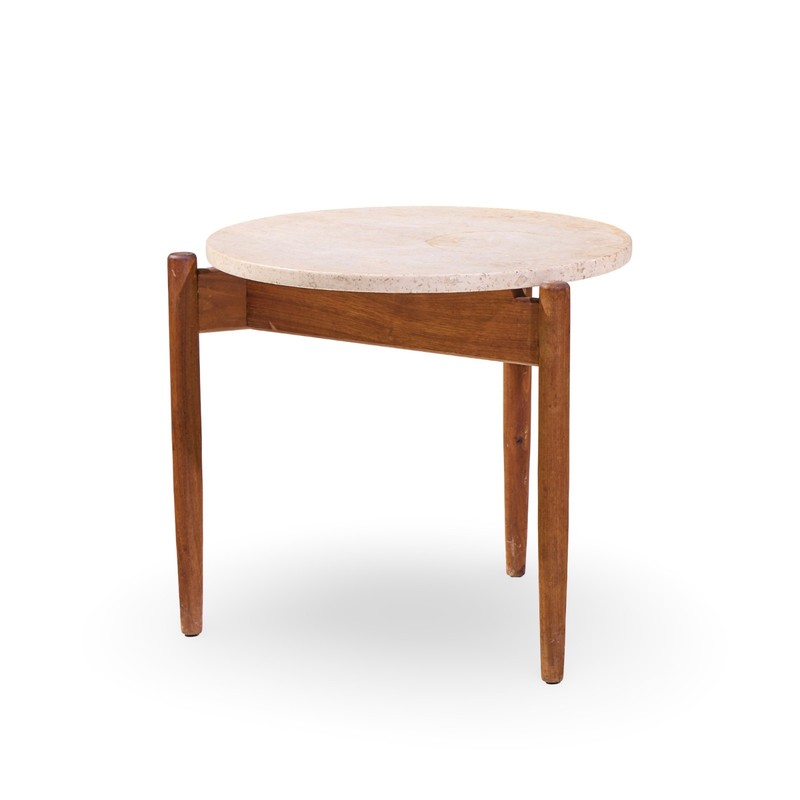 Jens Risom Mid Century Travertine Top Side End Table gallery