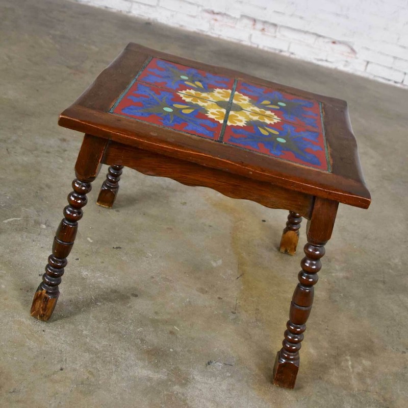 Catalina California or Mission Arts & Crafts Style Spanish Tile Top Side Table