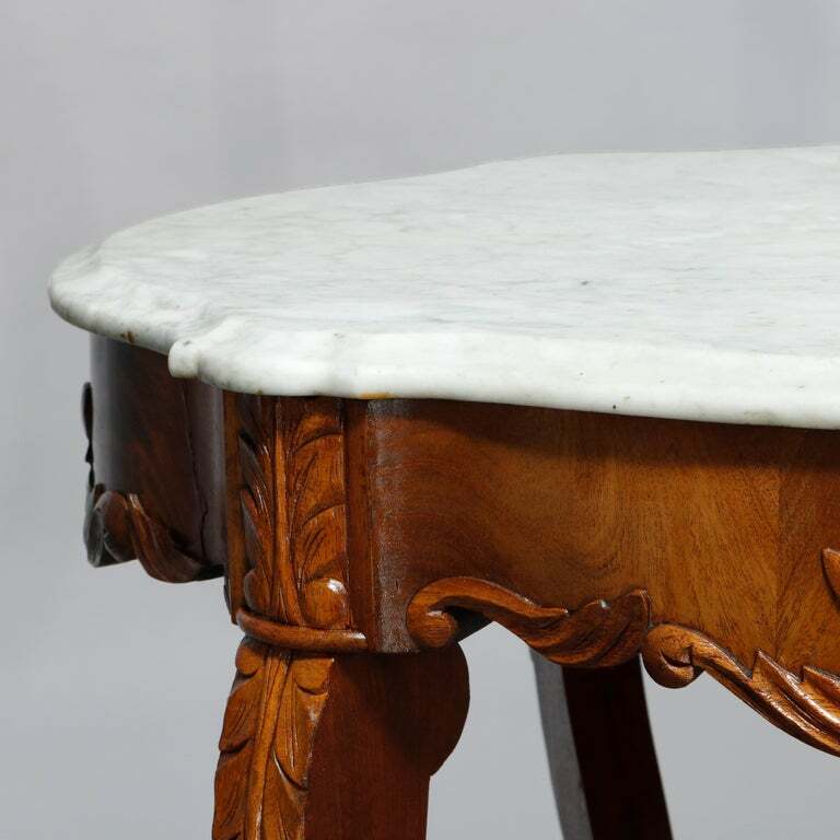 Antique Victorian Turtle Top Marble Top Mahogany & Walnut Lamp Table, Circa 1860 gallery