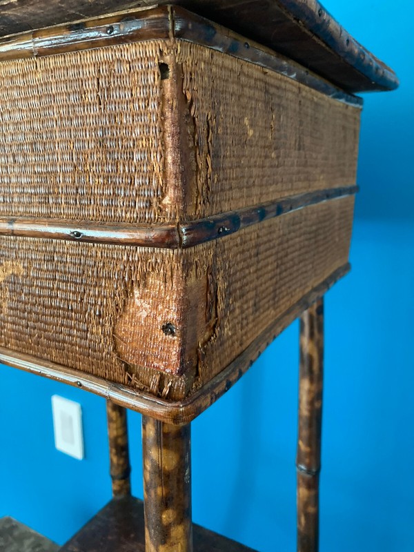 Vintage Bamboo Wicker Rattan Stand End Table Sewing Box gallery