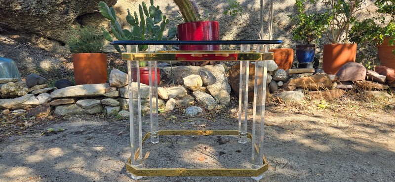 70s Hollywood Charles Hollis Jones* Lucite Brass Glass Side Coffee End Table