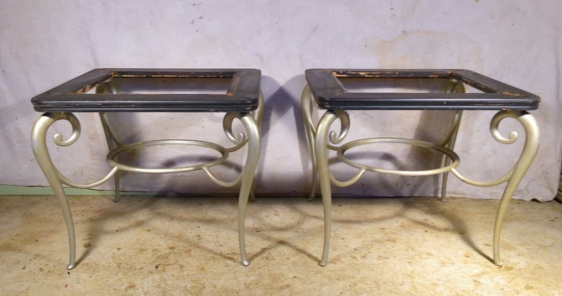PAIR MID CENTURY MODERN SCROLLED LEG END TABLES gallery