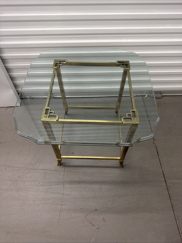 Hollywood Regency Brass Finish with Glass Top Side Table