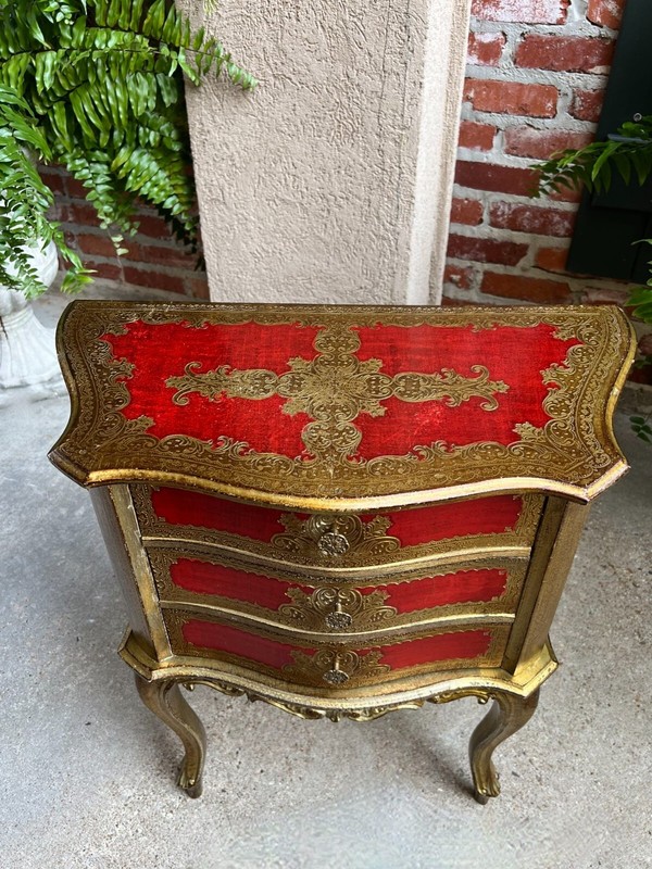 Vintage Italian Gold Gilt Chest End Table Florentine RED Hollywood Regency Tole gallery