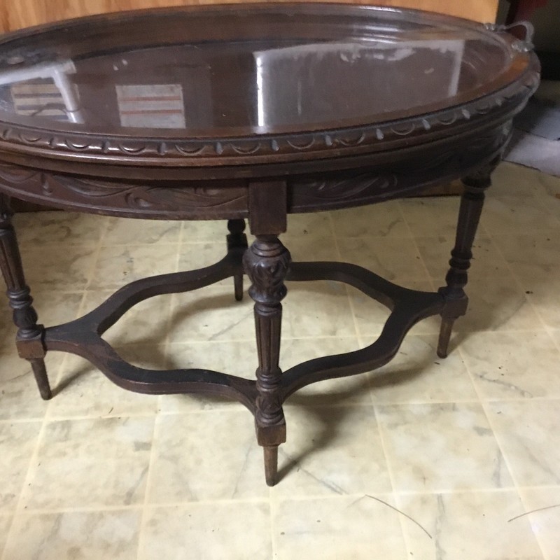 Antique Tray Table removable glass top