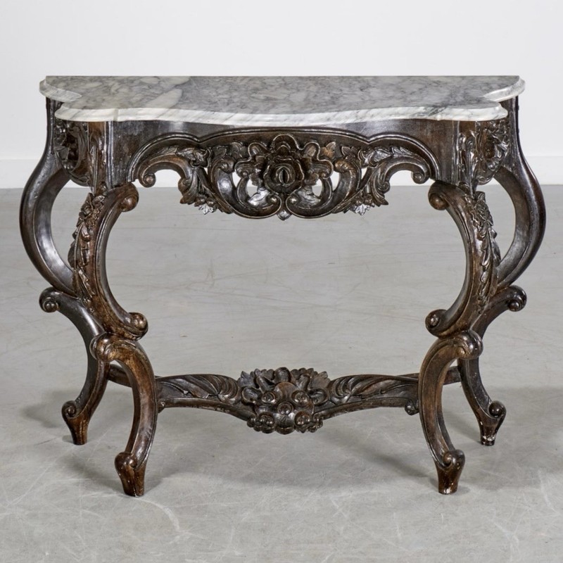 Vintage French Rococo Carrara Marble Top Console Table European Country Louis XV gallery