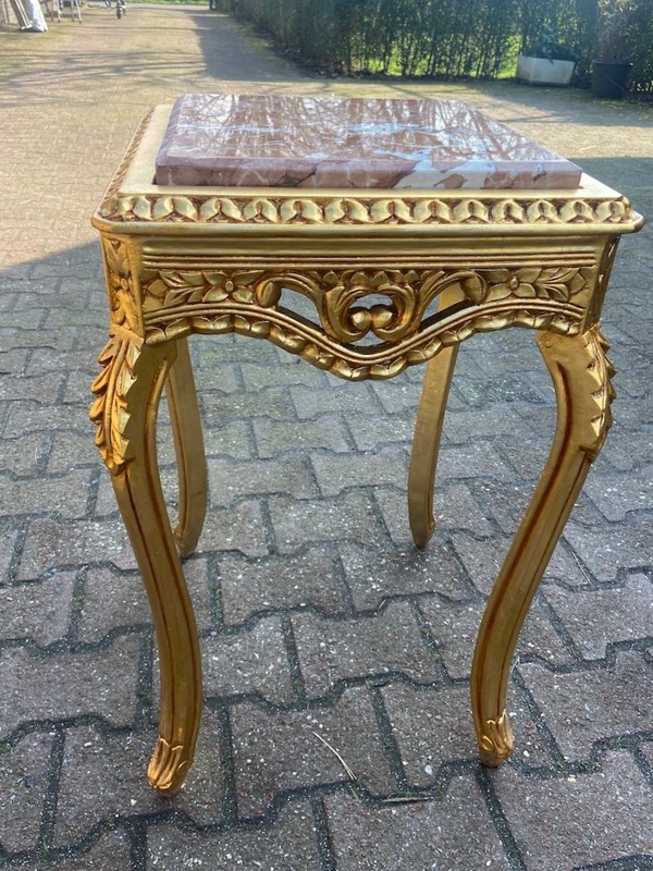 Tables French Louis XVI Gold Beech Pink Marble Side Pair Vintage 1990s gallery