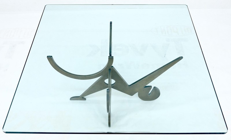Pucci de Rossi Signed Heavy Cut Bronze Sheet Figurines Base Square Coffee Table gallery