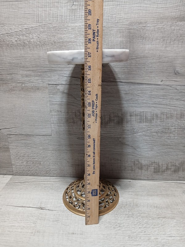 RARE Vintage Reticulated Solid Brass / Marble Top Freestanding Ashtray 17.5" gallery