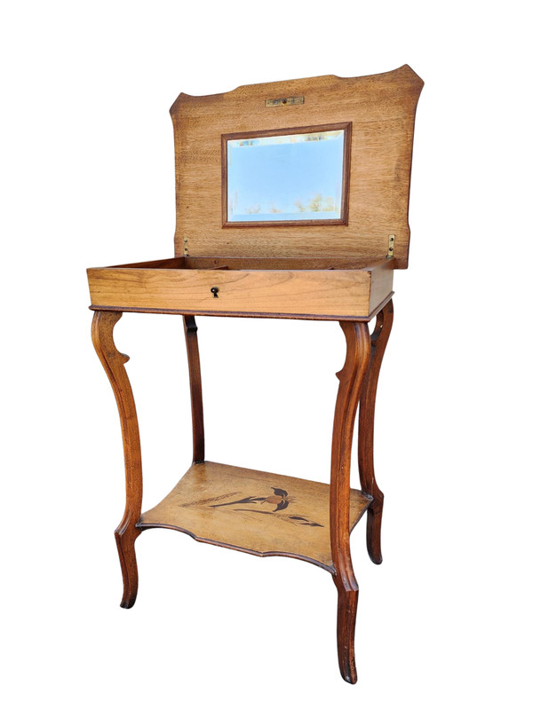 Vintage Marquetry Inlaid Vanity / Sewing table and Mirror