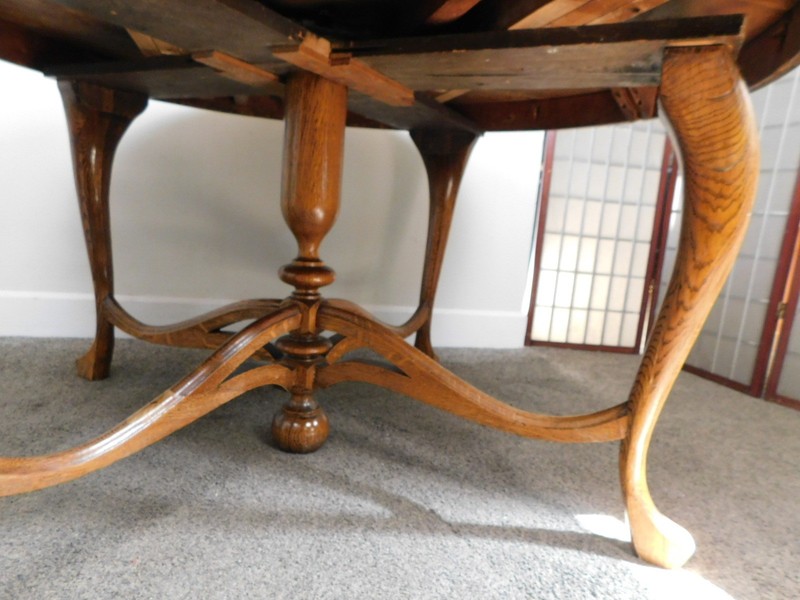 Antique RESTORED c1900 Oak 106" EXT Round Banquet Dining Table Regency SHIPS VGC gallery