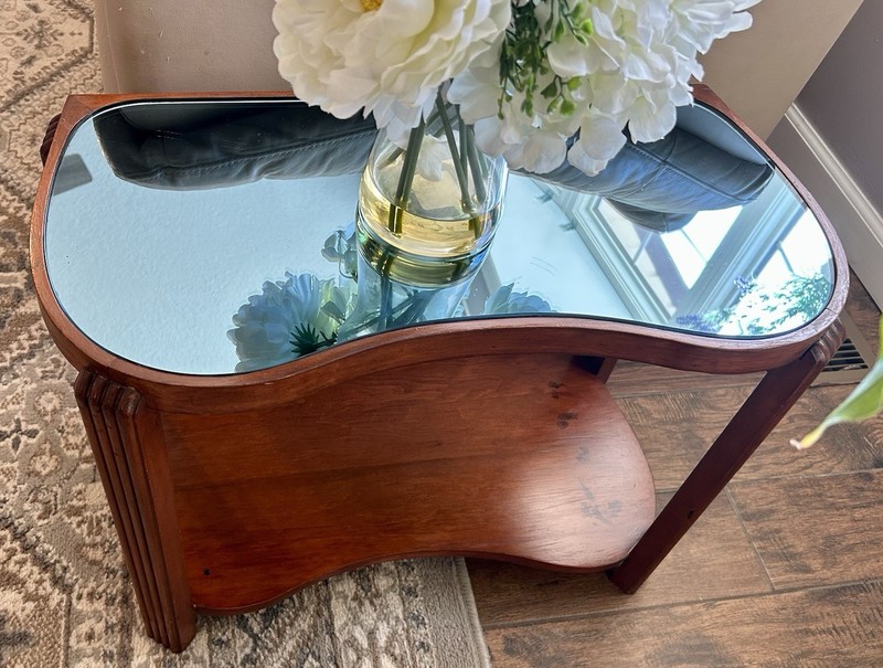 Vintage 2 1920s Cobalt Blue Glass Tables, Prohibition Era Art Deco Side Tables gallery