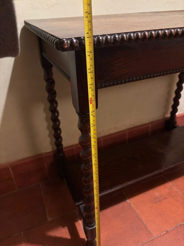 Antique Oak Side Table with Barley Twist Legs & Rare Lower Shelf gallery
