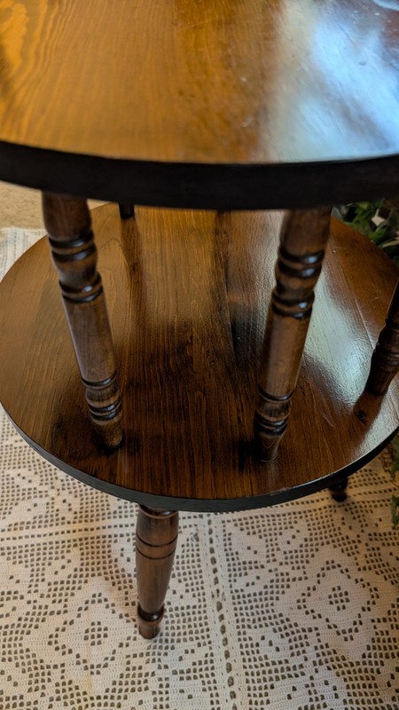 Vtg George B. Bent 2 Tier Maple Wood Round tri-leg Lamp End Table Night Stand gallery