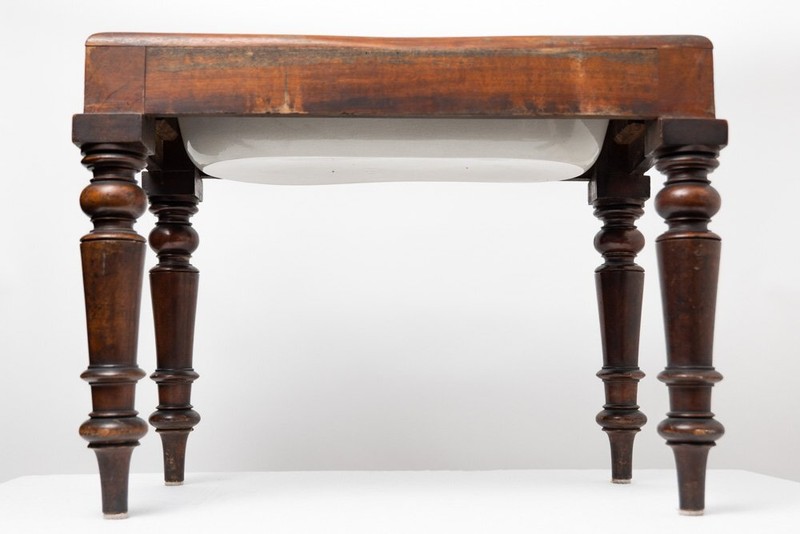 Victorian Mahogany Side Table with Ceramic Stamped Porcelain Baby or Foot Bath W gallery