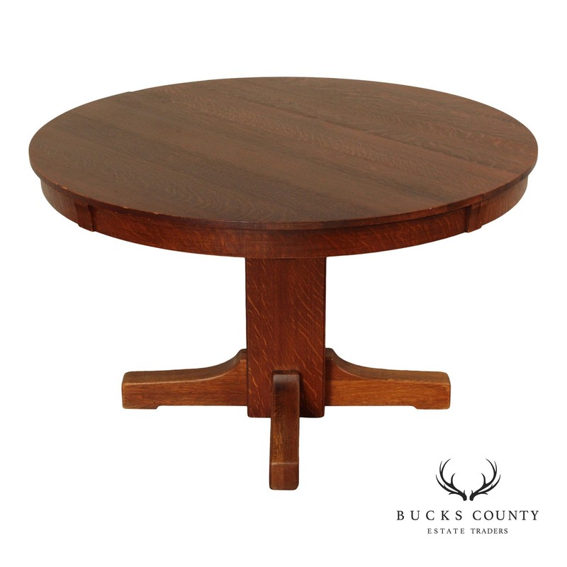 Limbert Furniture Antique Mission Oak Round Top Expandable Dining Table